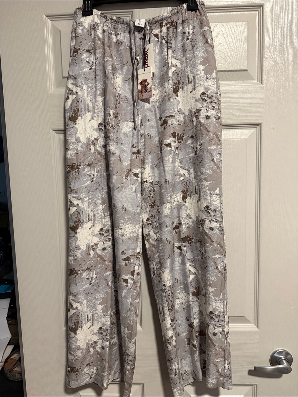 Sincerely Jules Women’s Lounge Pants in Gray and Brown Abstract Print